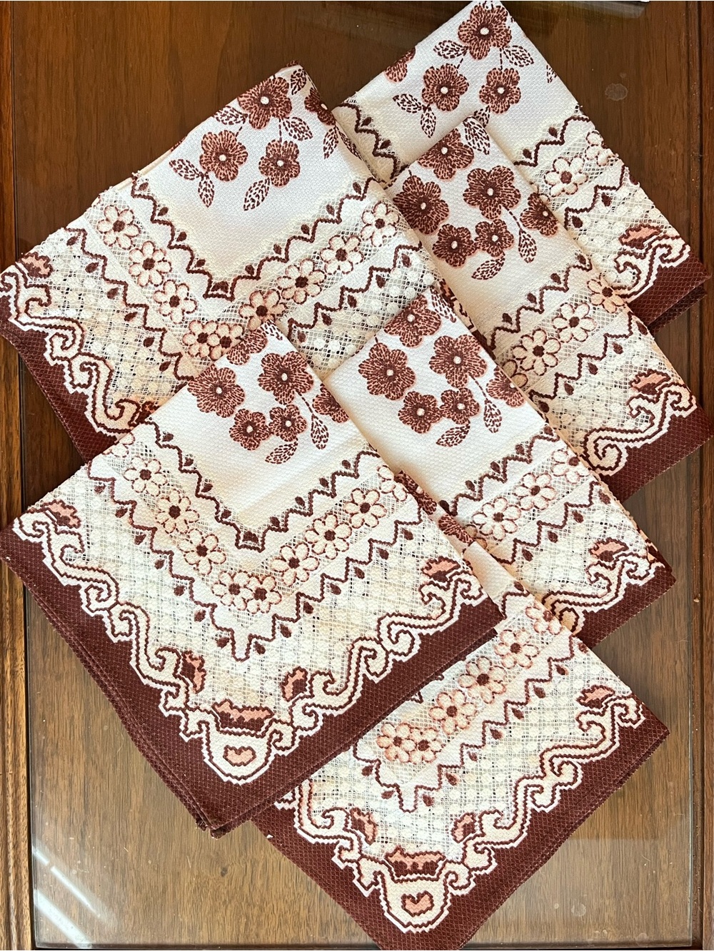 Vintage 1970s Floral Cutwork Embroidered Napkins - Set of 6